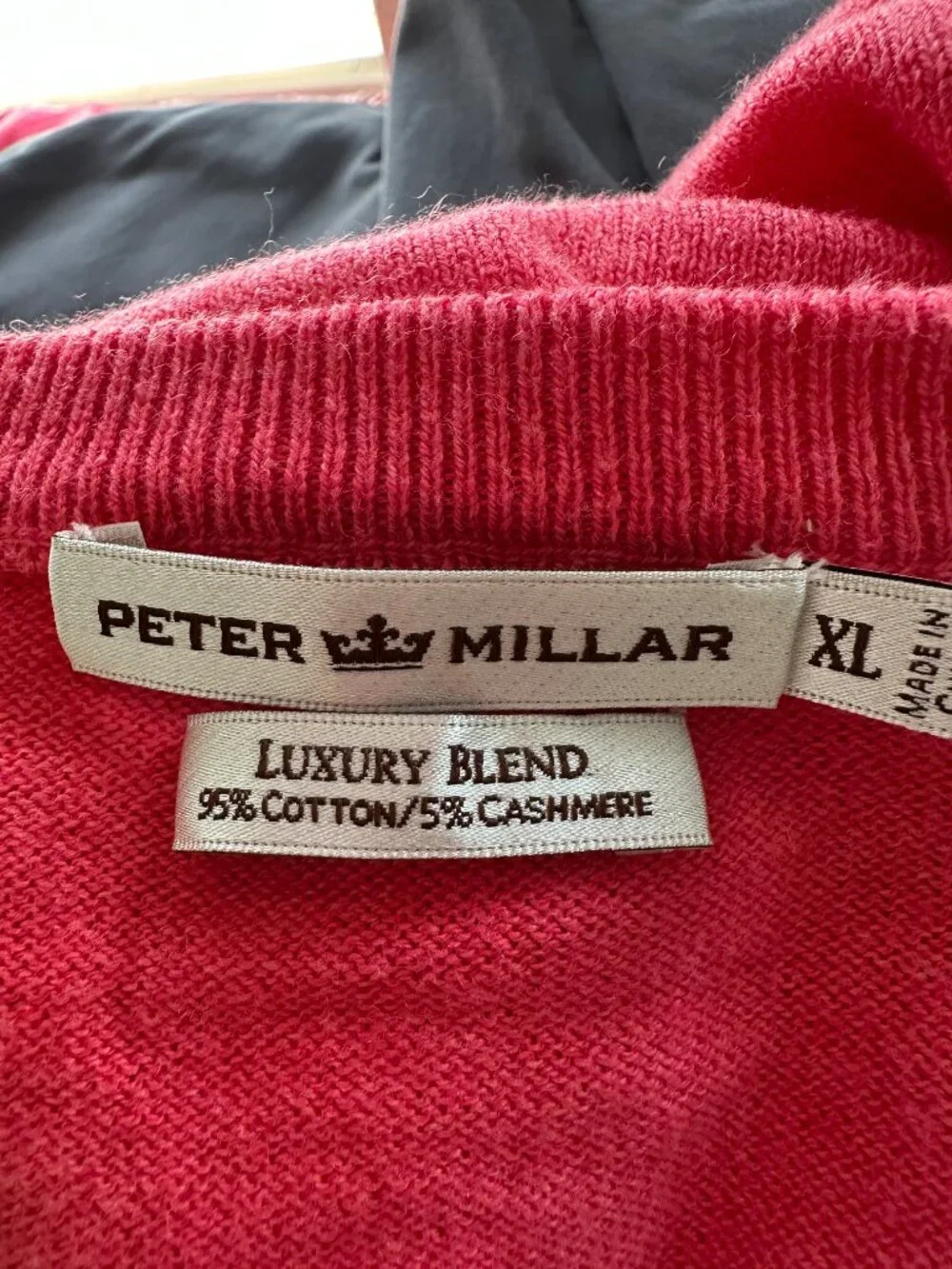 Peter Millar Men's Red Pink V-Neck Long Sleeve Sweater Cotton Cashmere Size XL